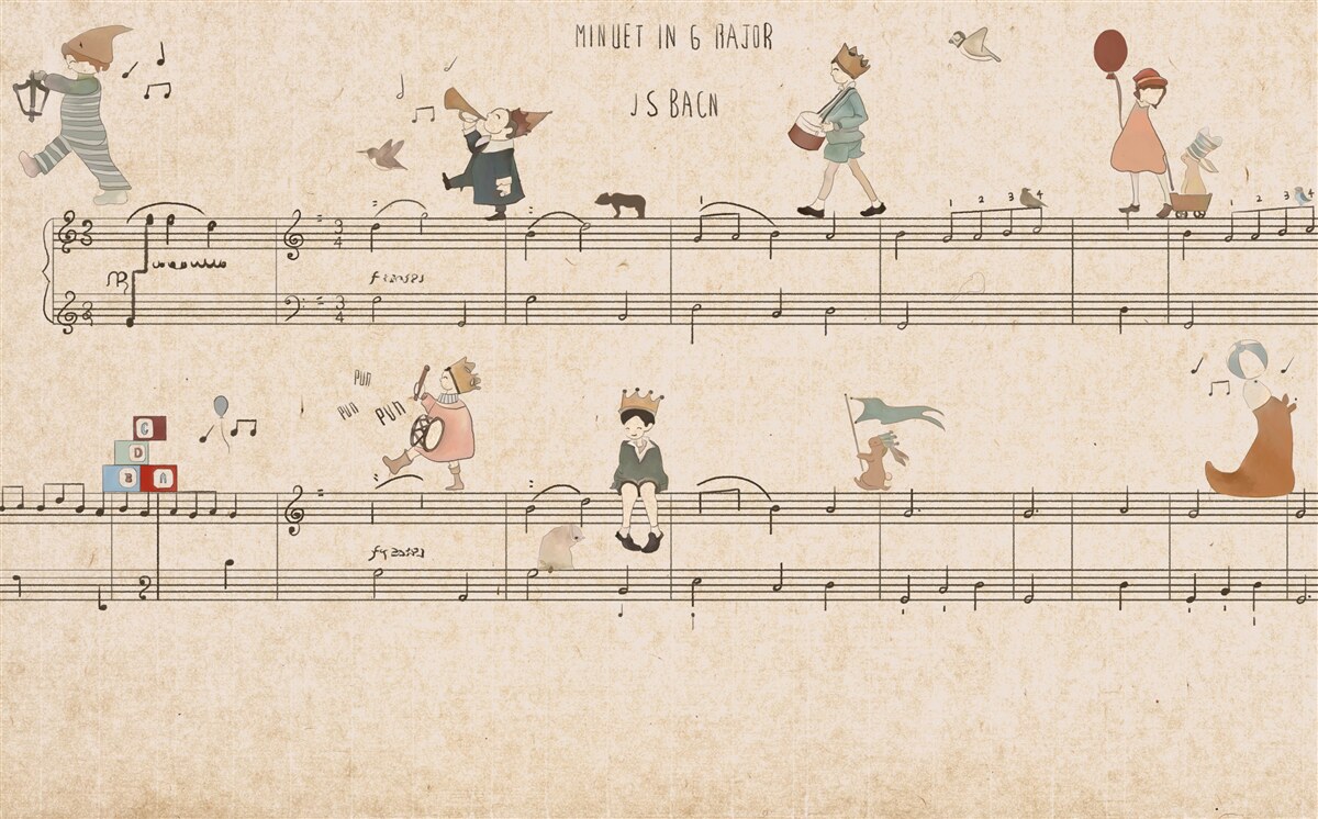 Fotobehang kinderen bewandelen de muzikale lijnen