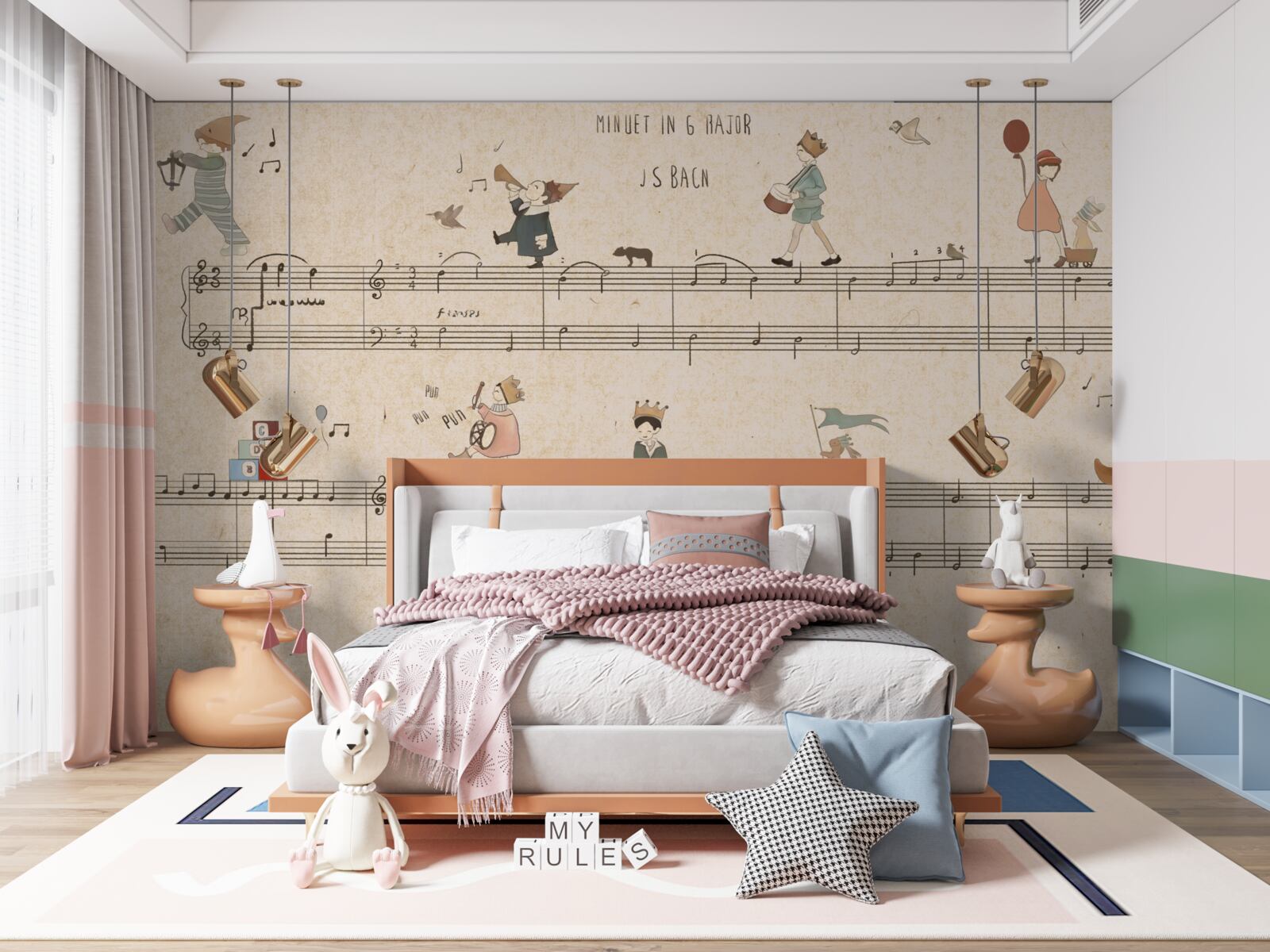 Fotobehang kinderen bewandelen de muzikale lijnen