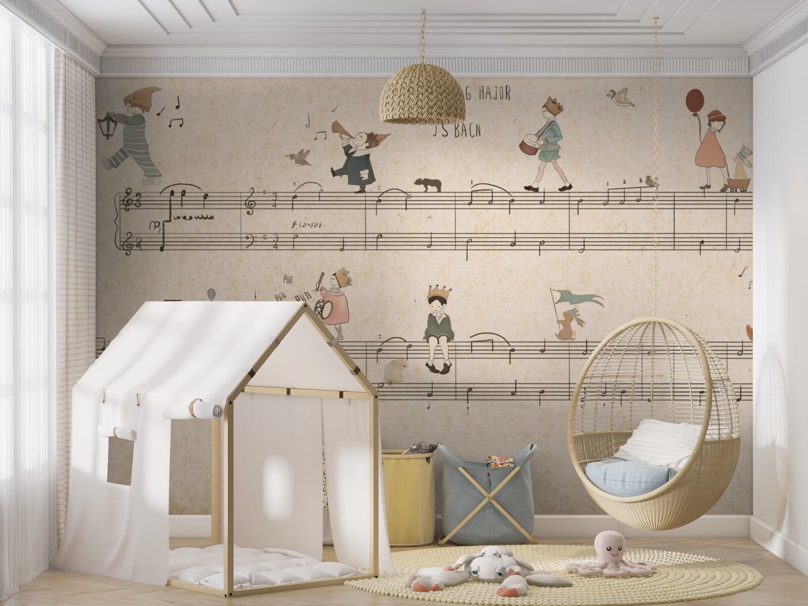 Fotobehang kinderen bewandelen de muzikale lijnen