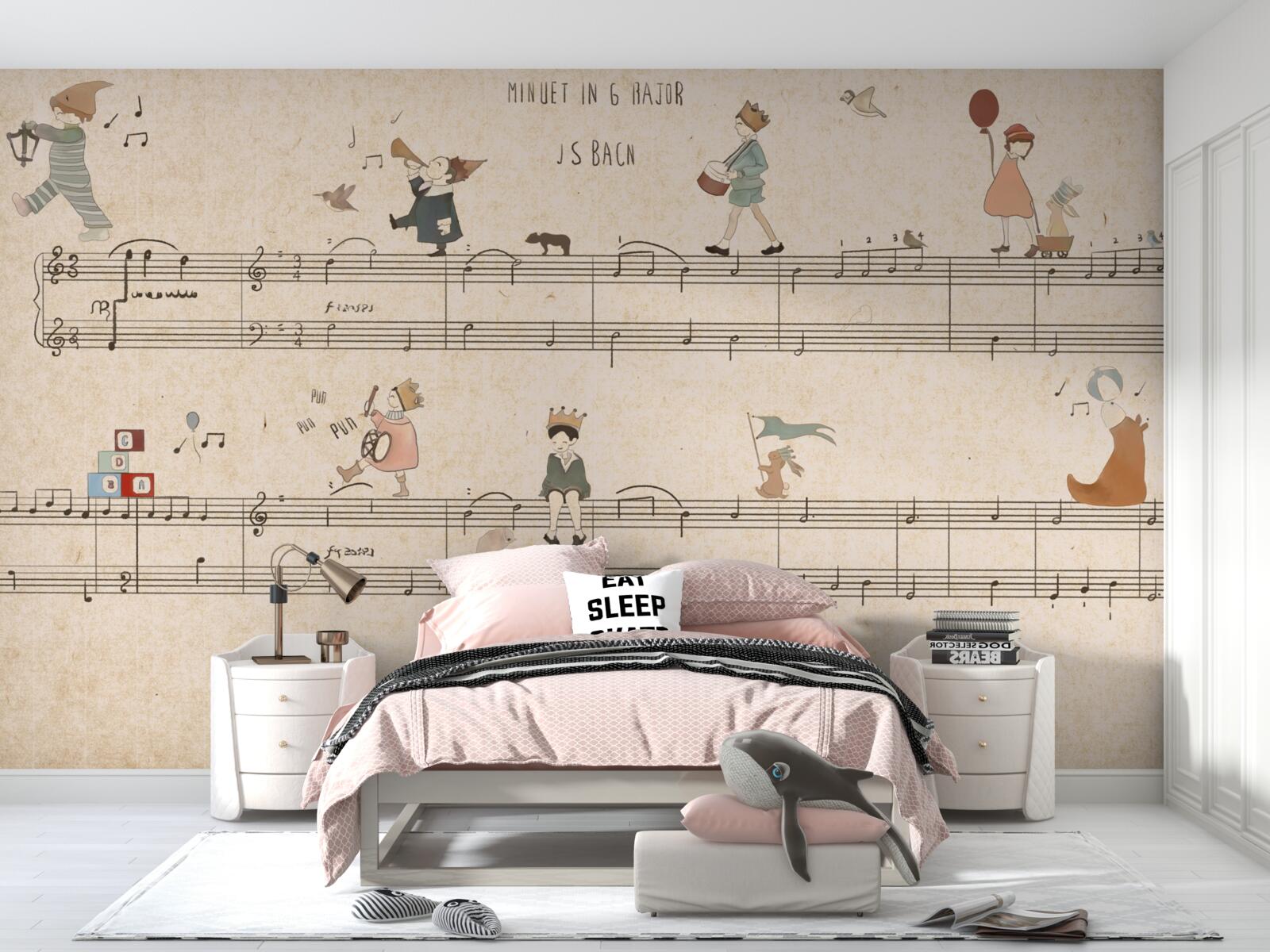 Fotobehang kinderen bewandelen de muzikale lijnen