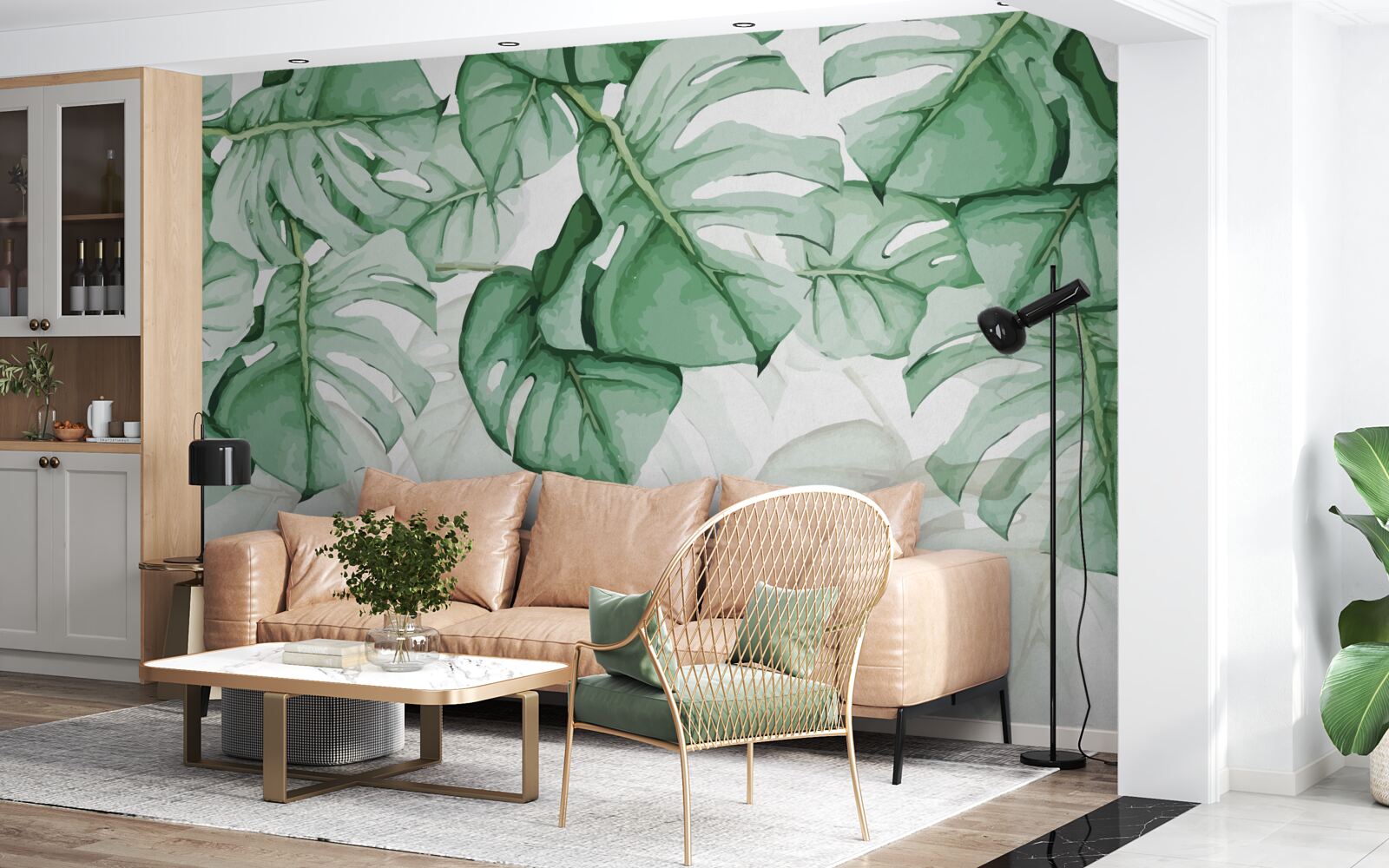 Fotobehang grote smaragdgroene bladeren