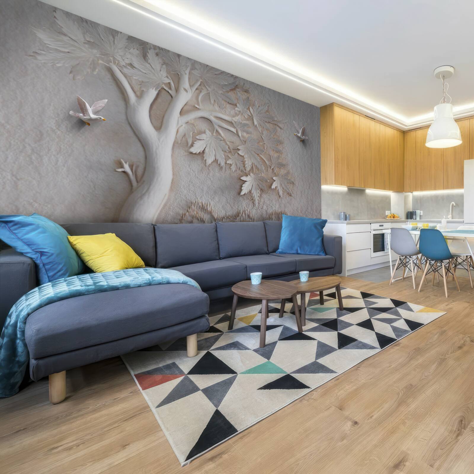 Fotobehang driedimensionale boom en vogels