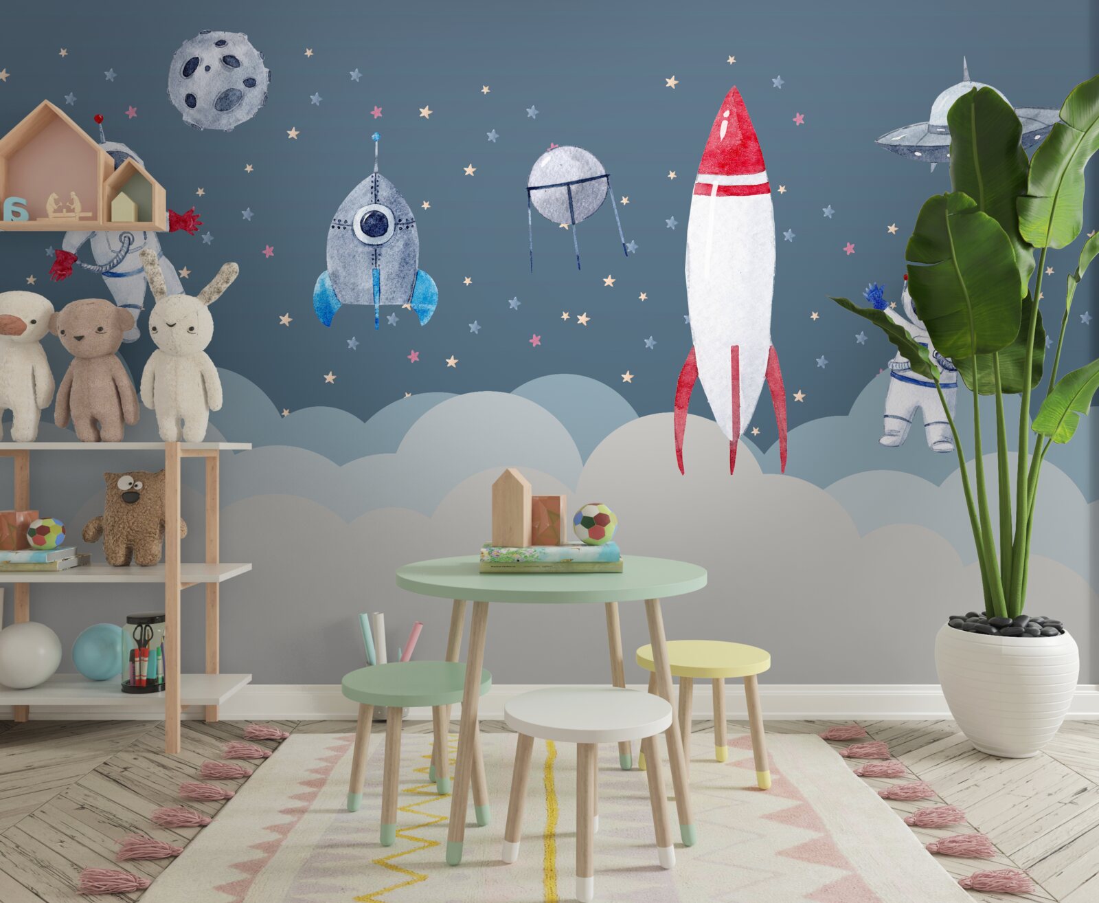 Fotobehang astronauten en ruimteschepen in het heelal