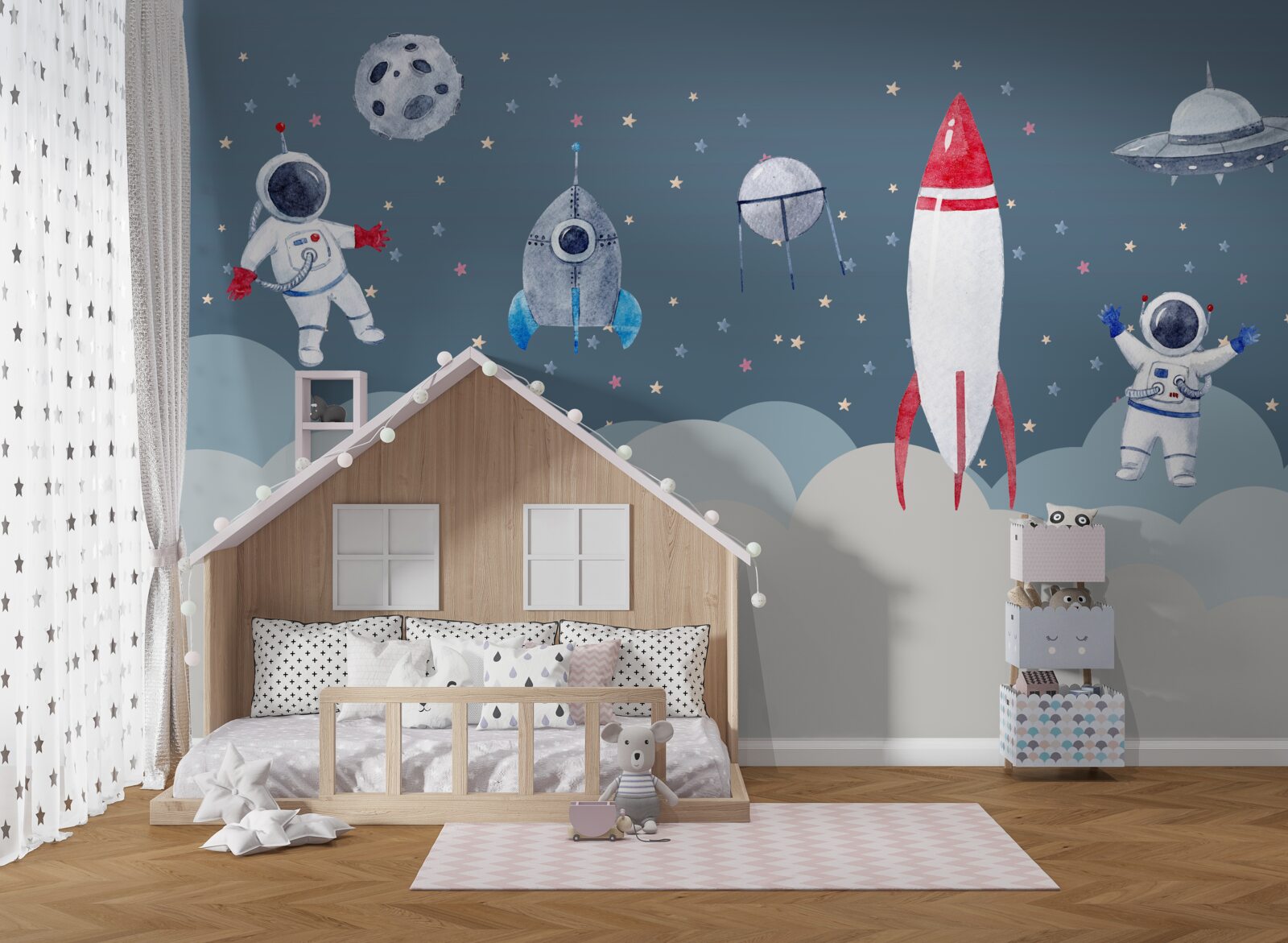 Fotobehang astronauten en ruimteschepen in het heelal