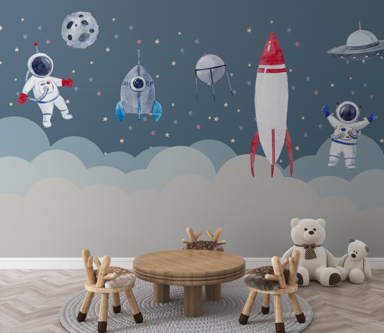 Fotobehang astronauten en ruimteschepen in het heelal