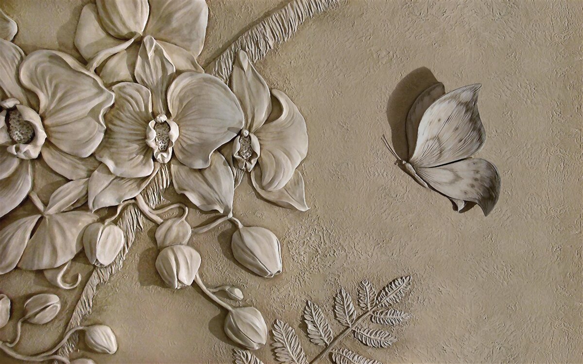 Fotobehang bloemen en vlinders 3d