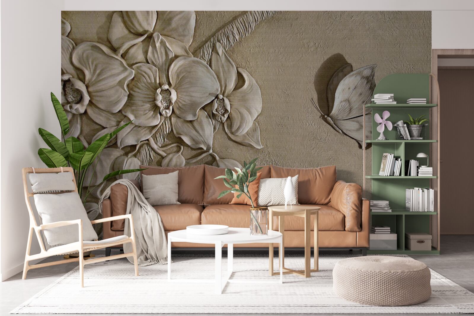 Fotobehang bloemen en vlinders 3d