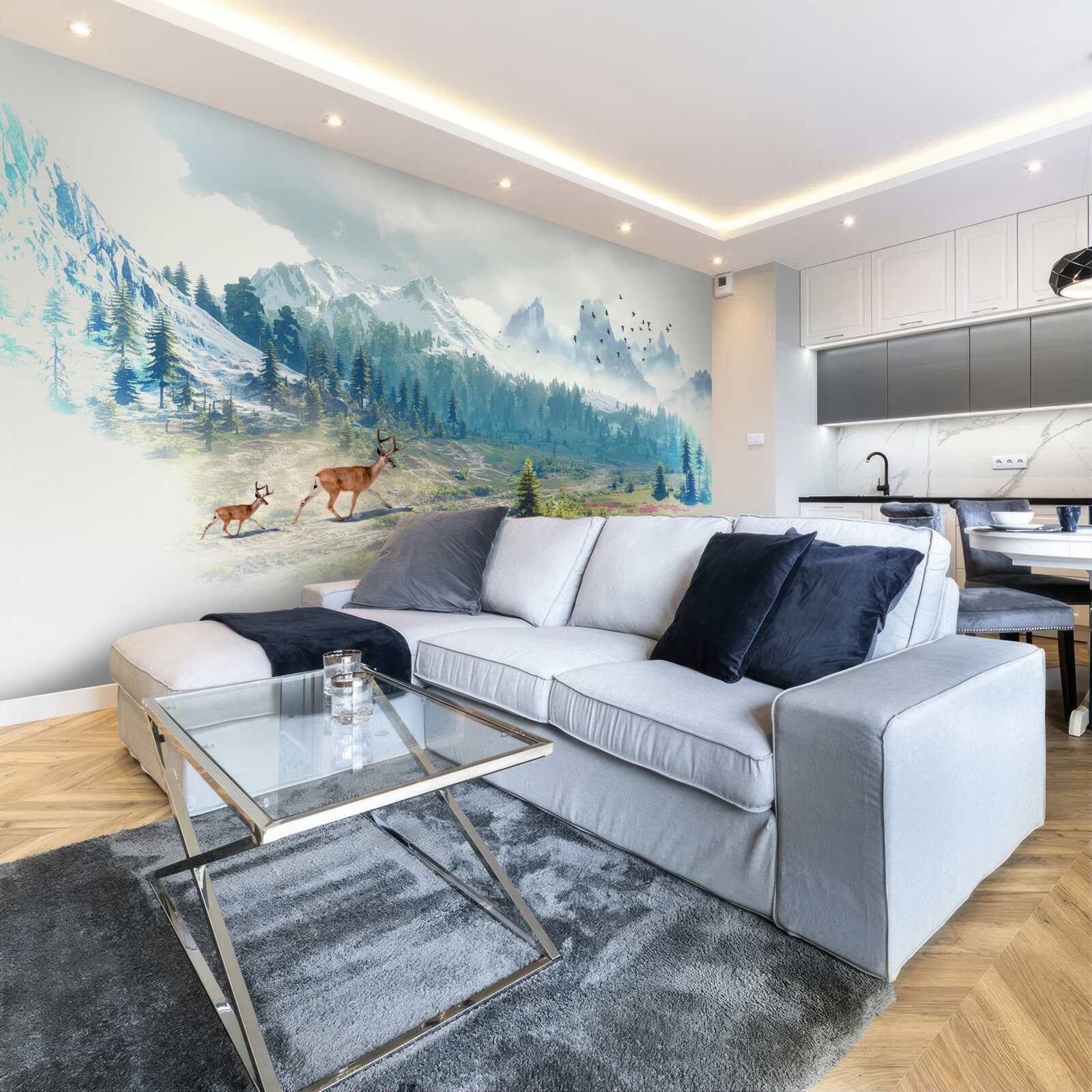 Fotobehang herten zwerven door de bergen