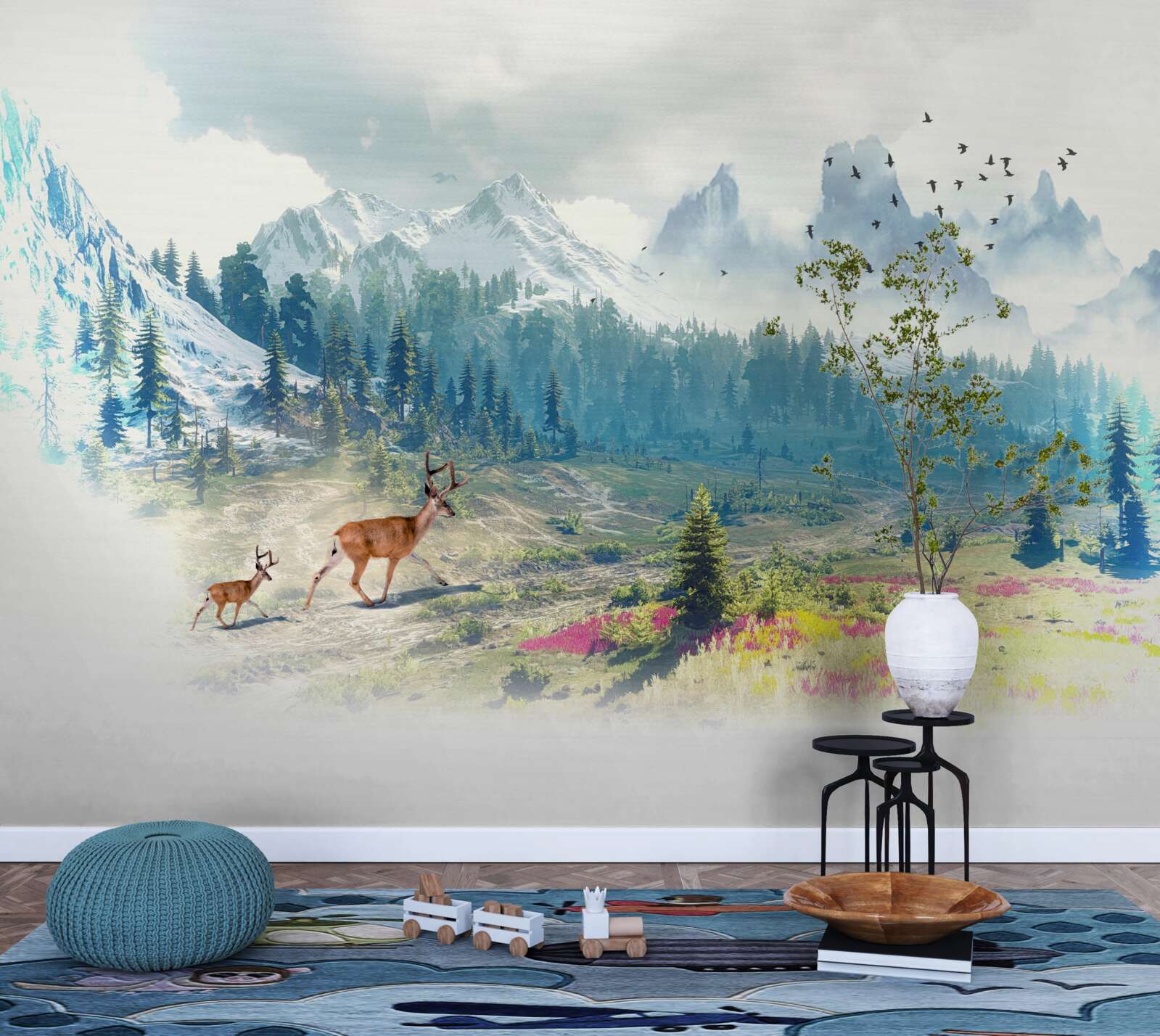 Fotobehang herten zwerven door de bergen