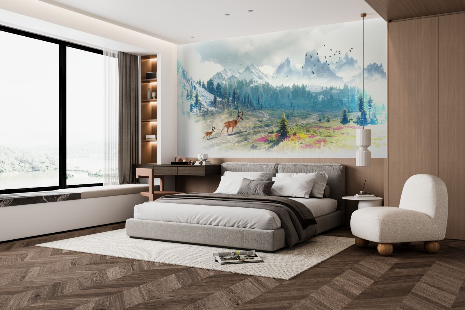 Fotobehang herten zwerven door de bergen