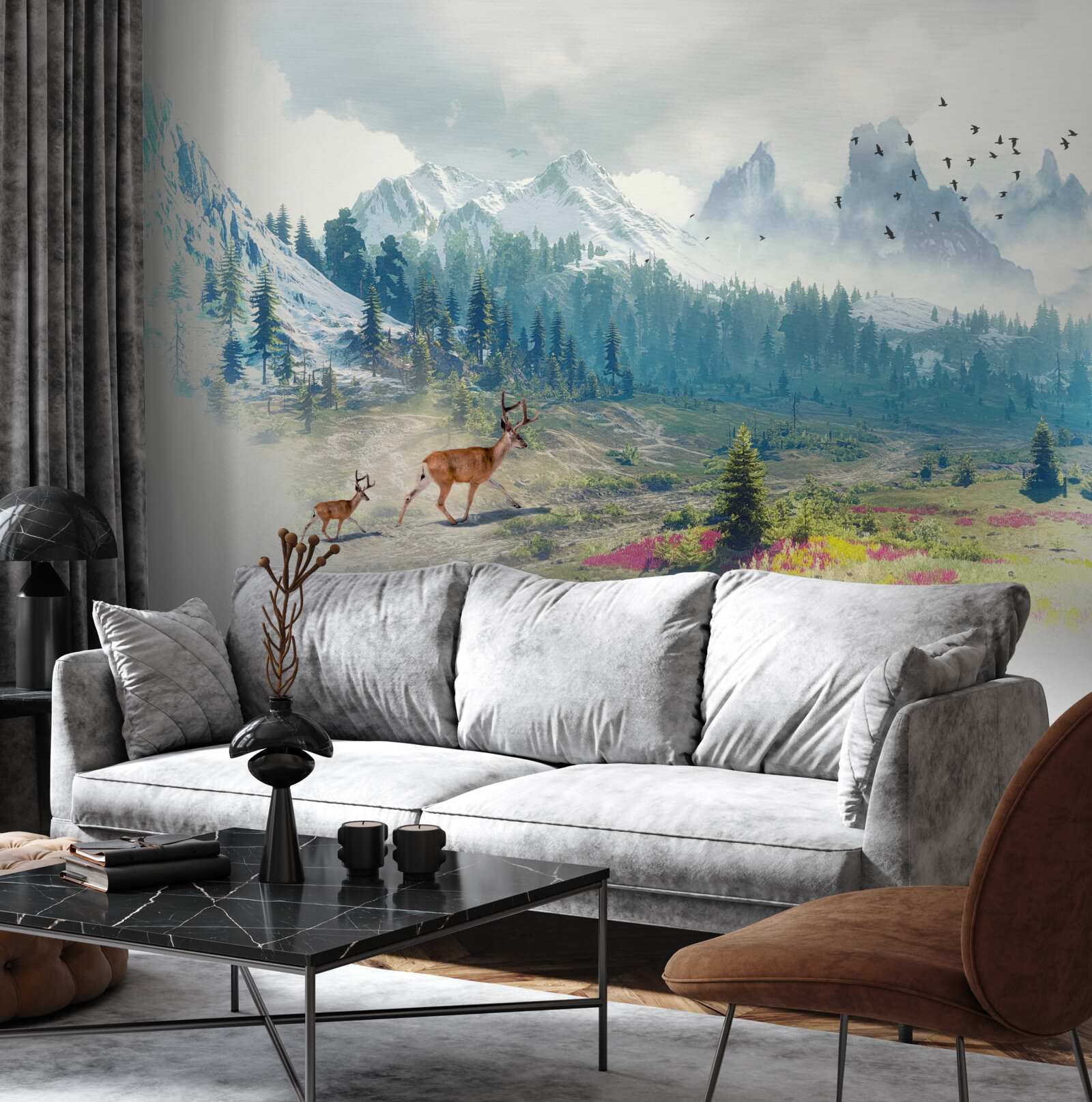 Fotobehang herten zwerven door de bergen