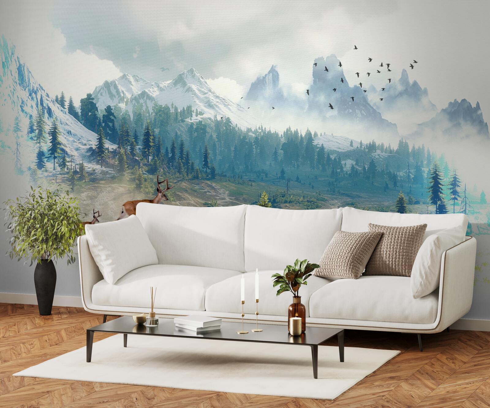 Fotobehang herten zwerven door de bergen