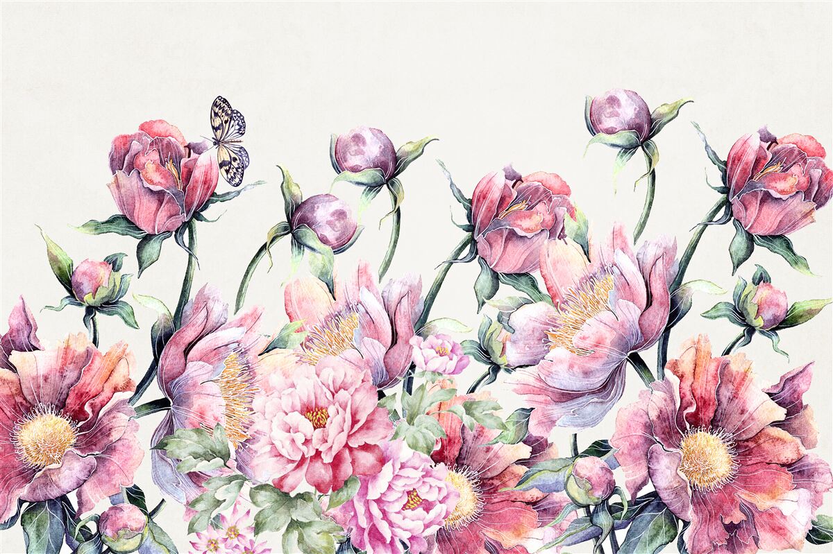 Fotobehang bloemen in verschillende tinten roze