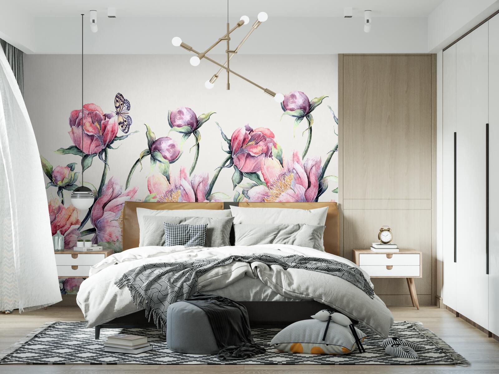 Fotobehang bloemen in verschillende tinten roze