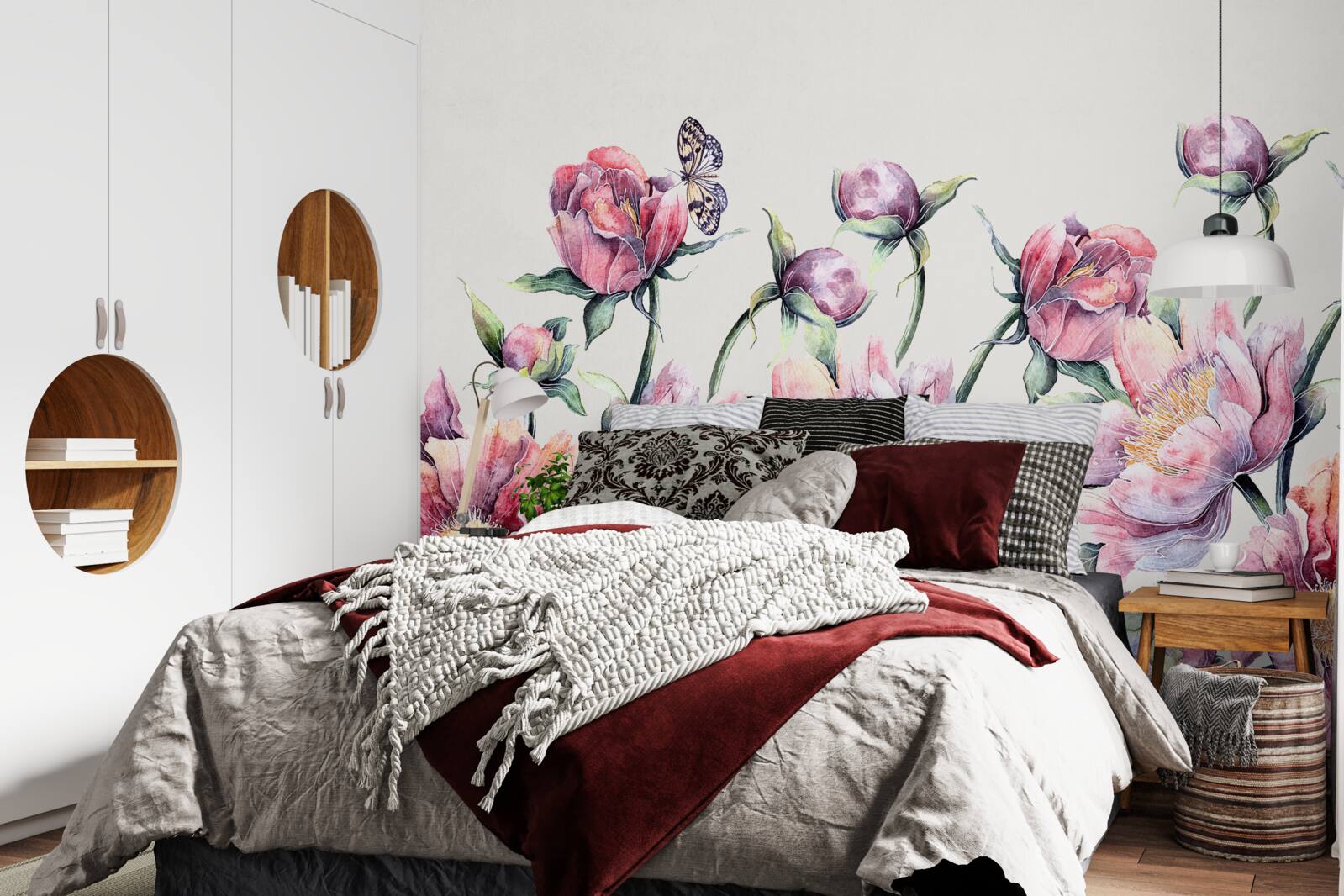 Fotobehang bloemen in verschillende tinten roze