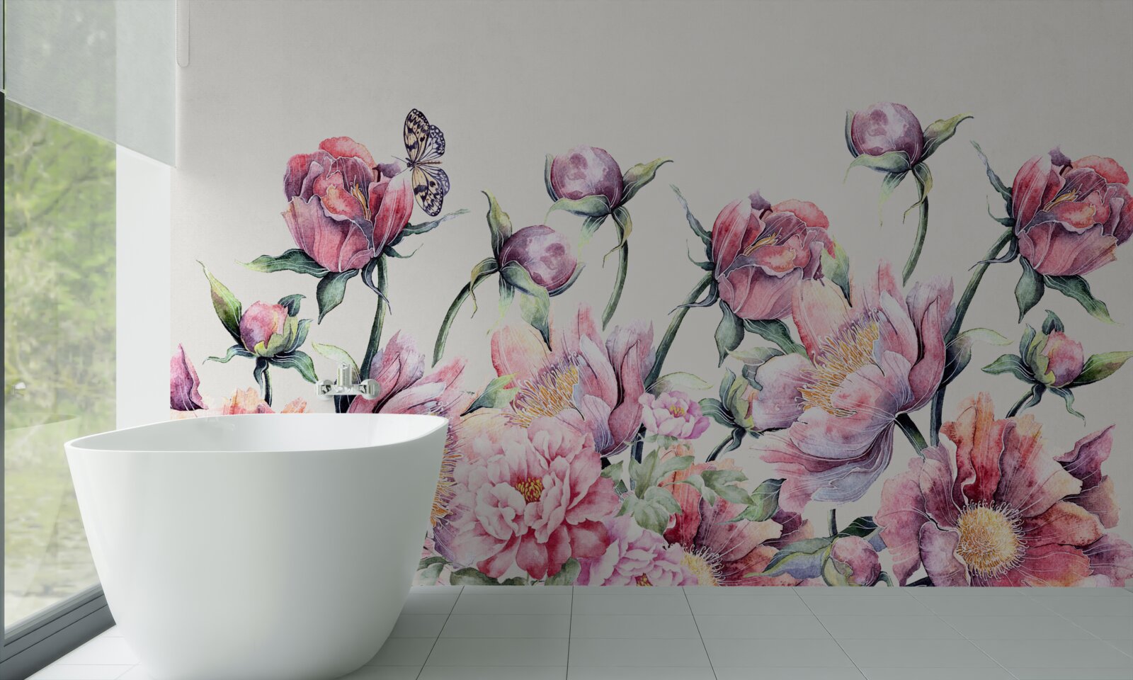 Fotobehang bloemen in verschillende tinten roze