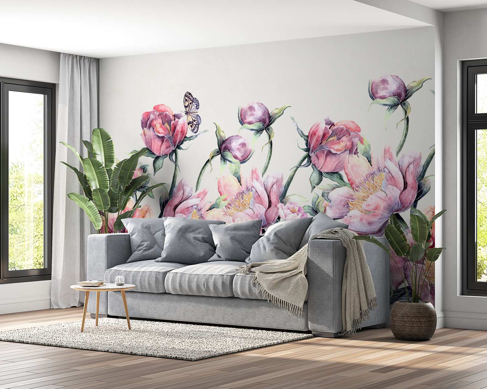 Fotobehang bloemen in verschillende tinten roze