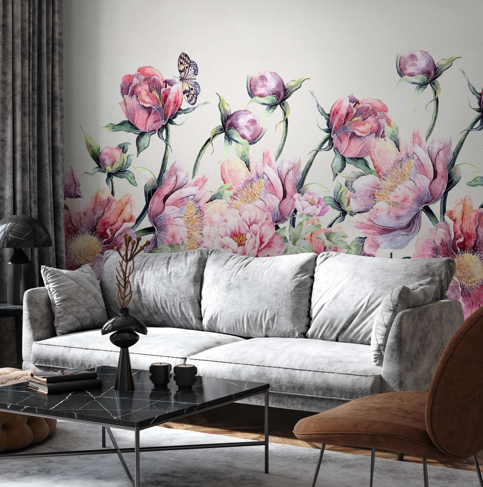 Fotobehang bloemen in verschillende tinten roze