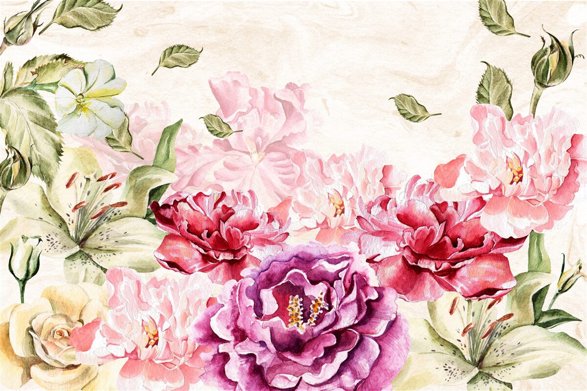 Fotobehang bloemen met rijke en schilderachtige tinten