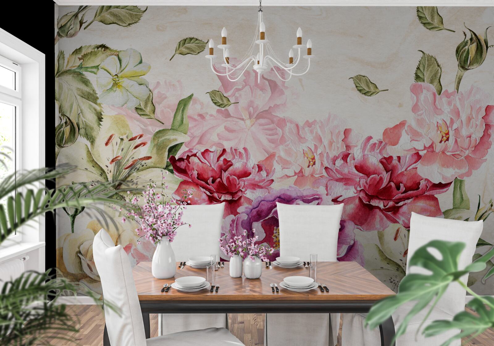 Fotobehang bloemen met rijke en schilderachtige tinten