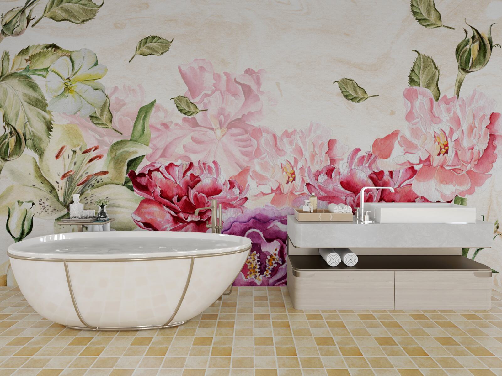 Fotobehang bloemen met rijke en schilderachtige tinten