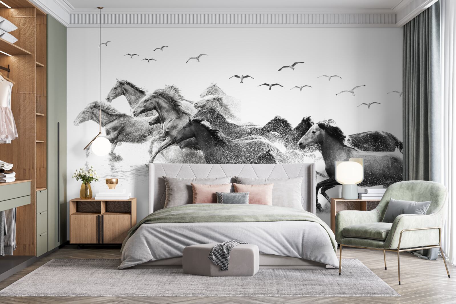 Fotobehang veel galopperende paarden