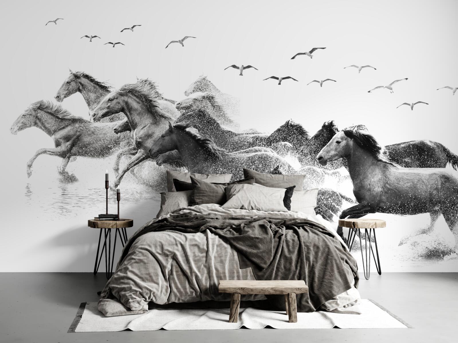 Fotobehang veel galopperende paarden