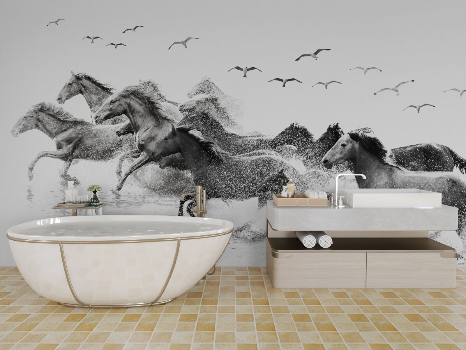 Fotobehang veel galopperende paarden