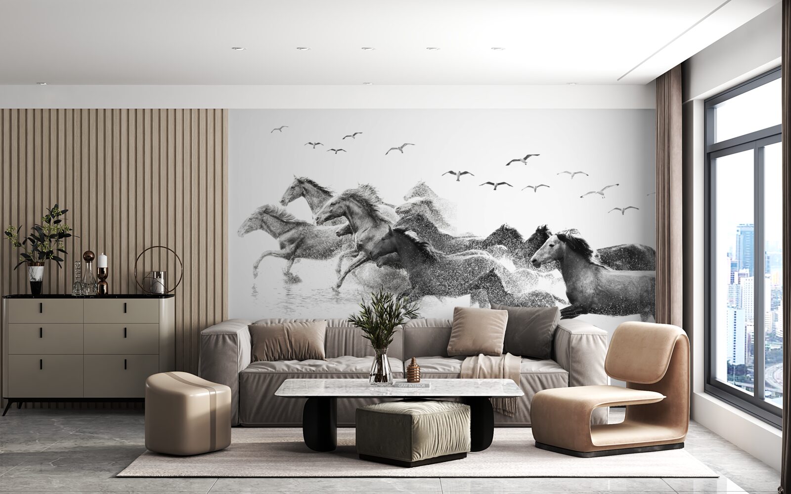 Fotobehang veel galopperende paarden