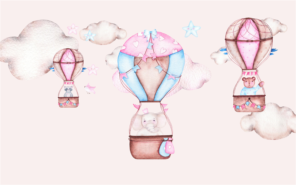 Fotobehang dieren zweven door de lucht op ballonnen