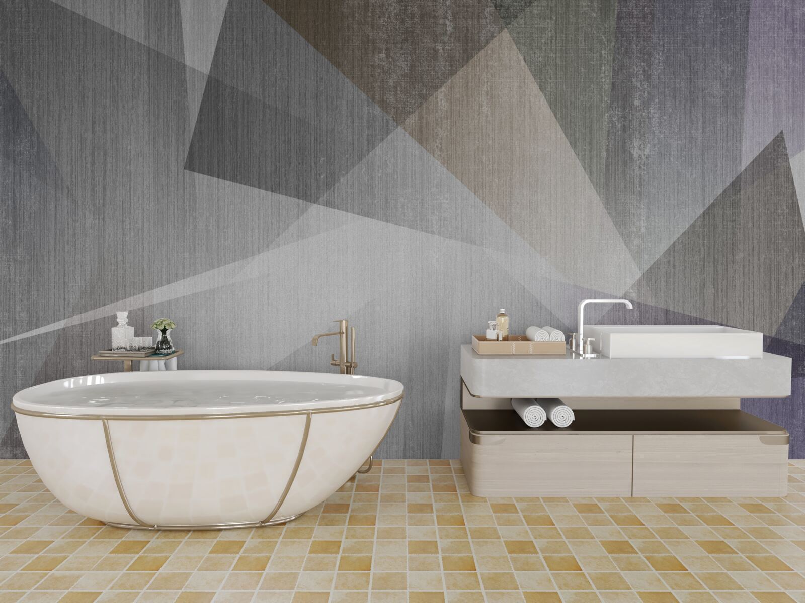 Fotobehang achtergrond met geometrische vormen in een abstracte stijl