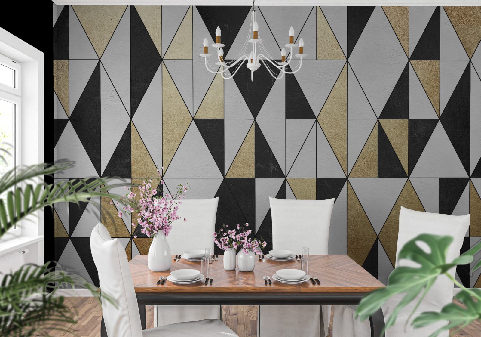 Fotobehang diamanten in zwart, wit en goud