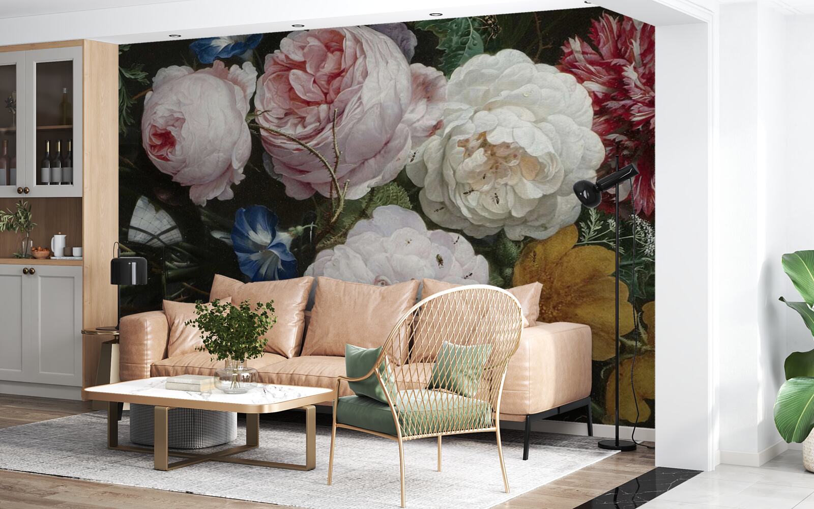 Fotobehang grote pastel bloemen