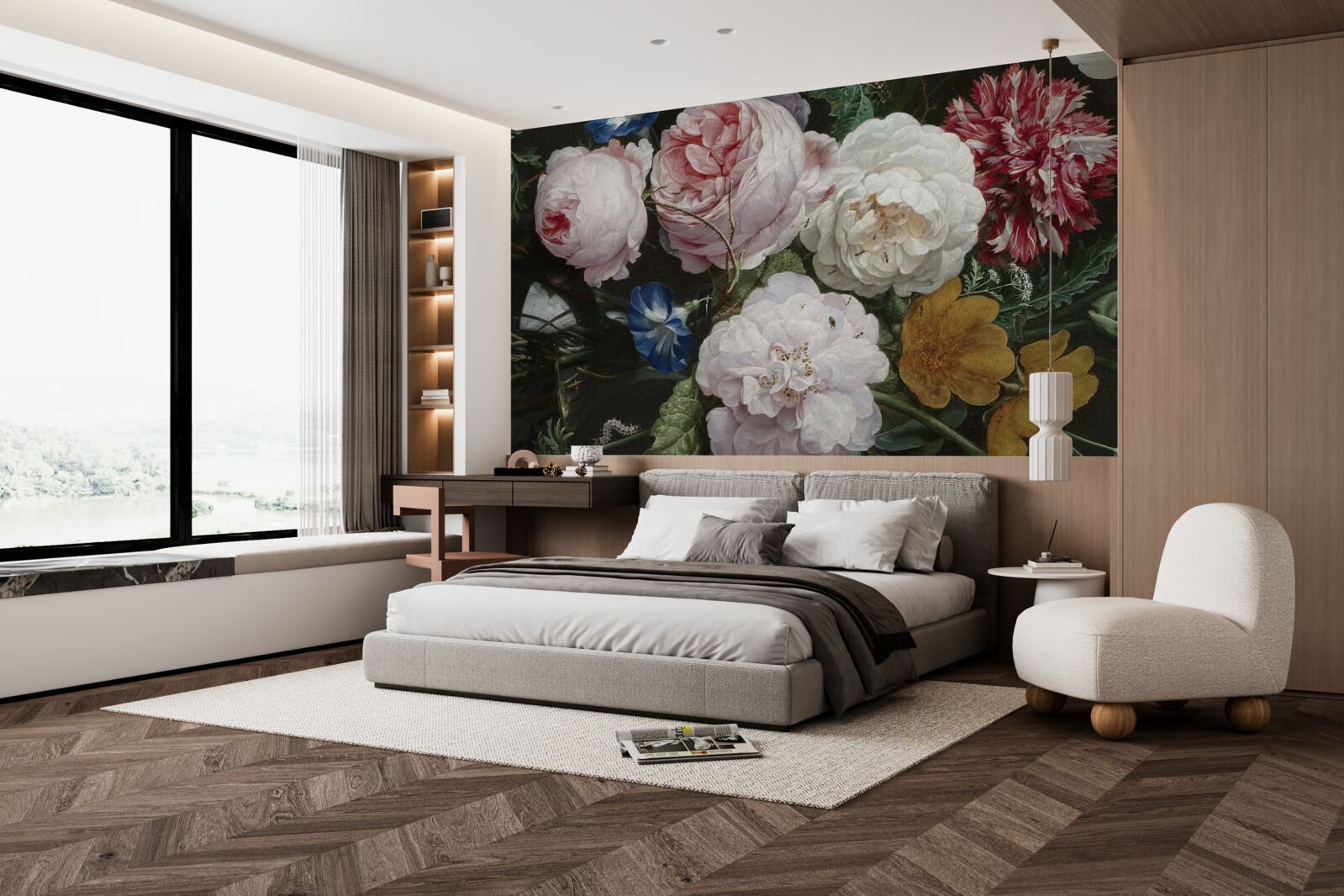 Fotobehang grote pastel bloemen