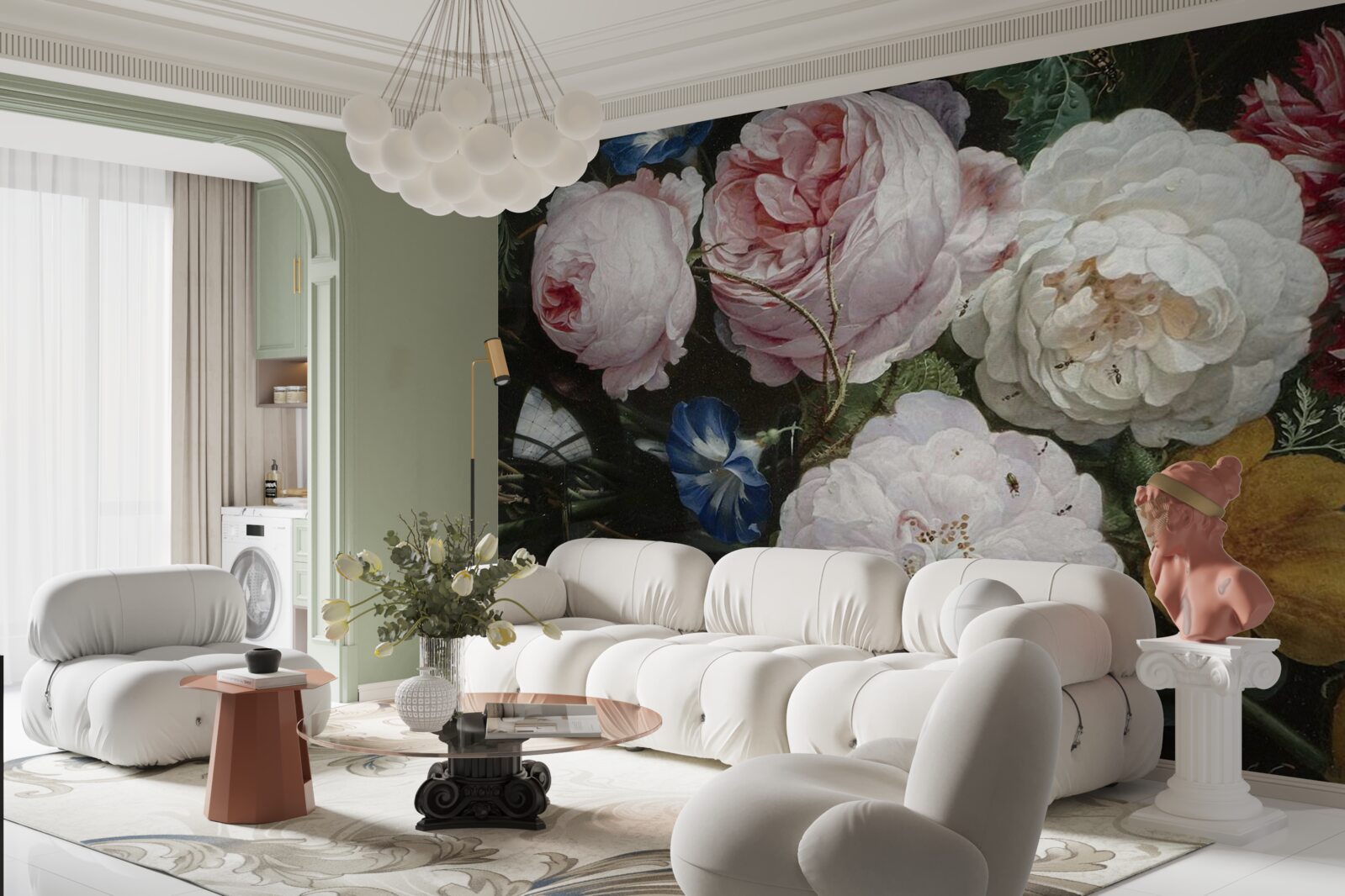 Fotobehang grote pastel bloemen