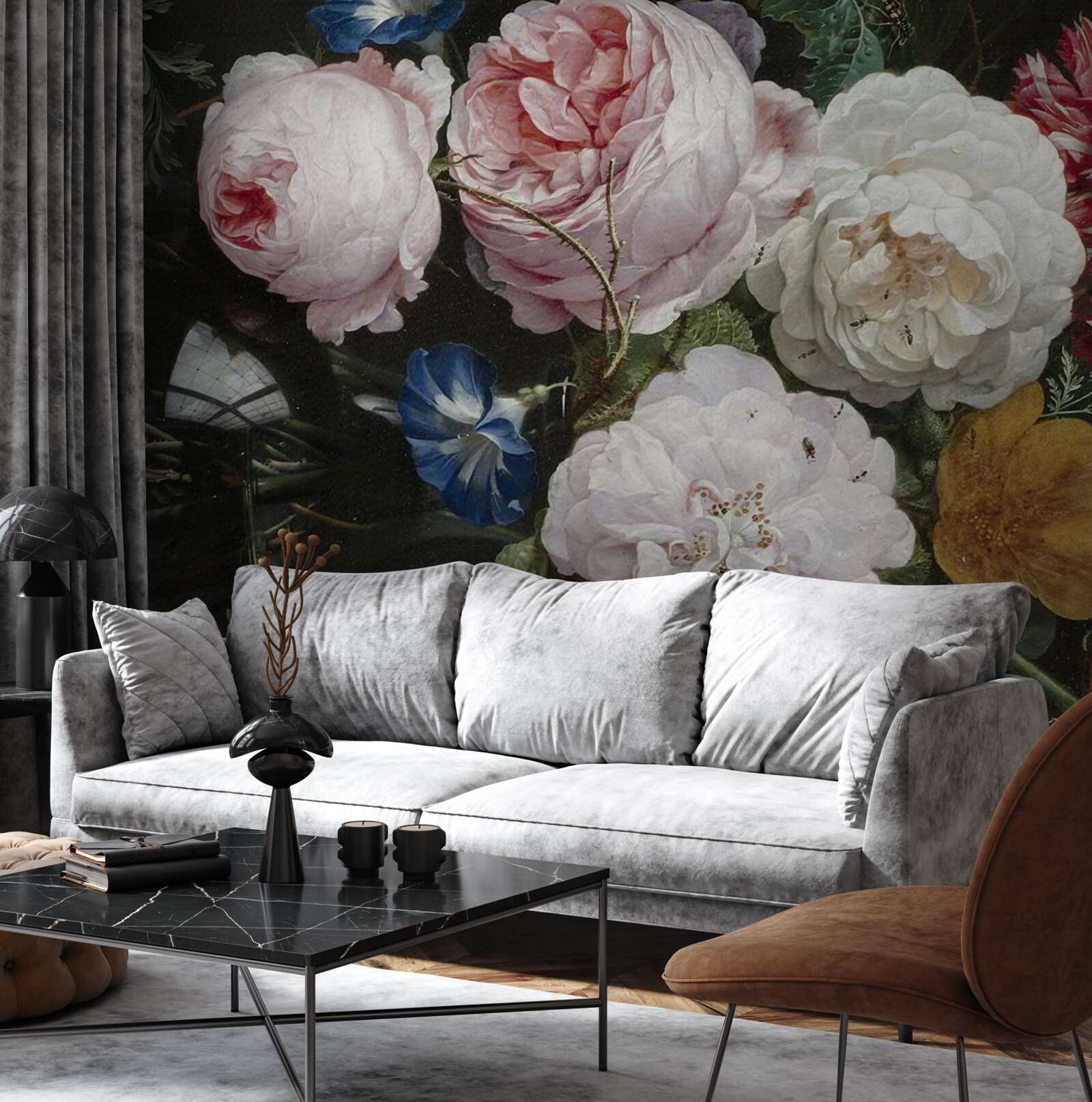 Fotobehang grote pastel bloemen