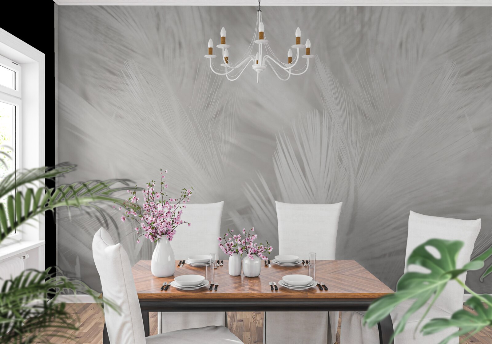 Fotobehang veel witte veren