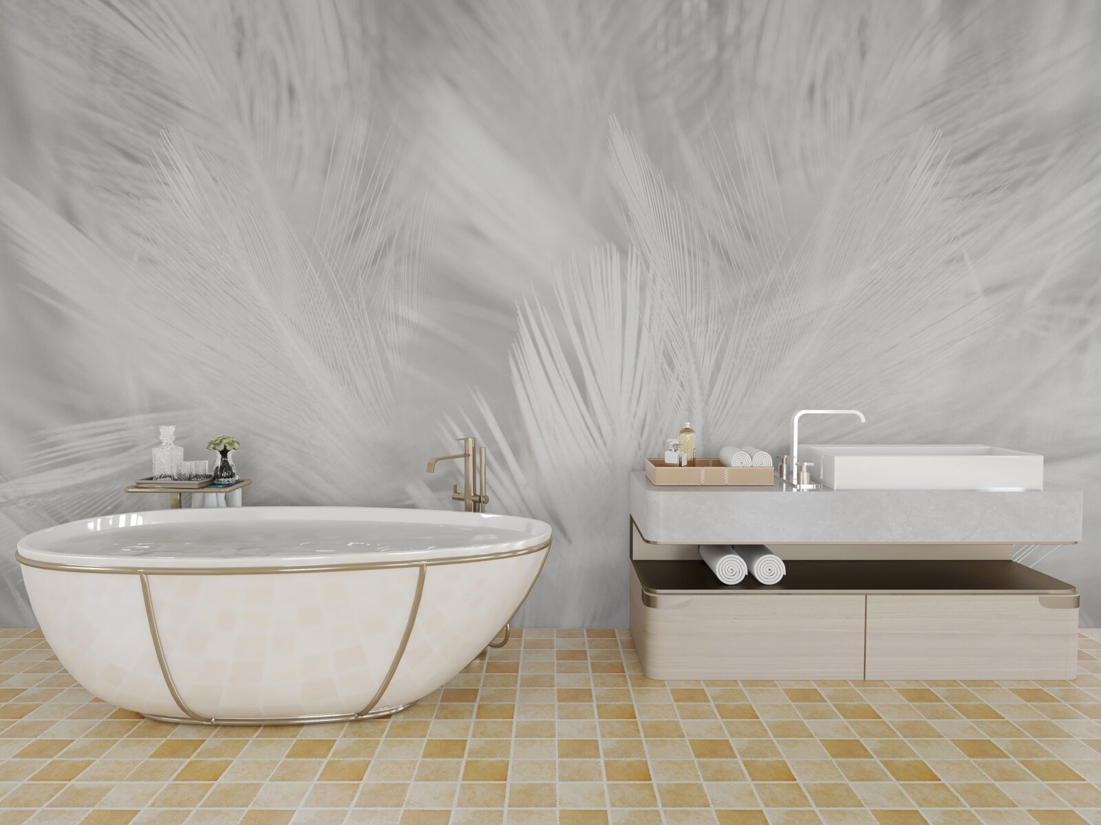 Fotobehang veel witte veren