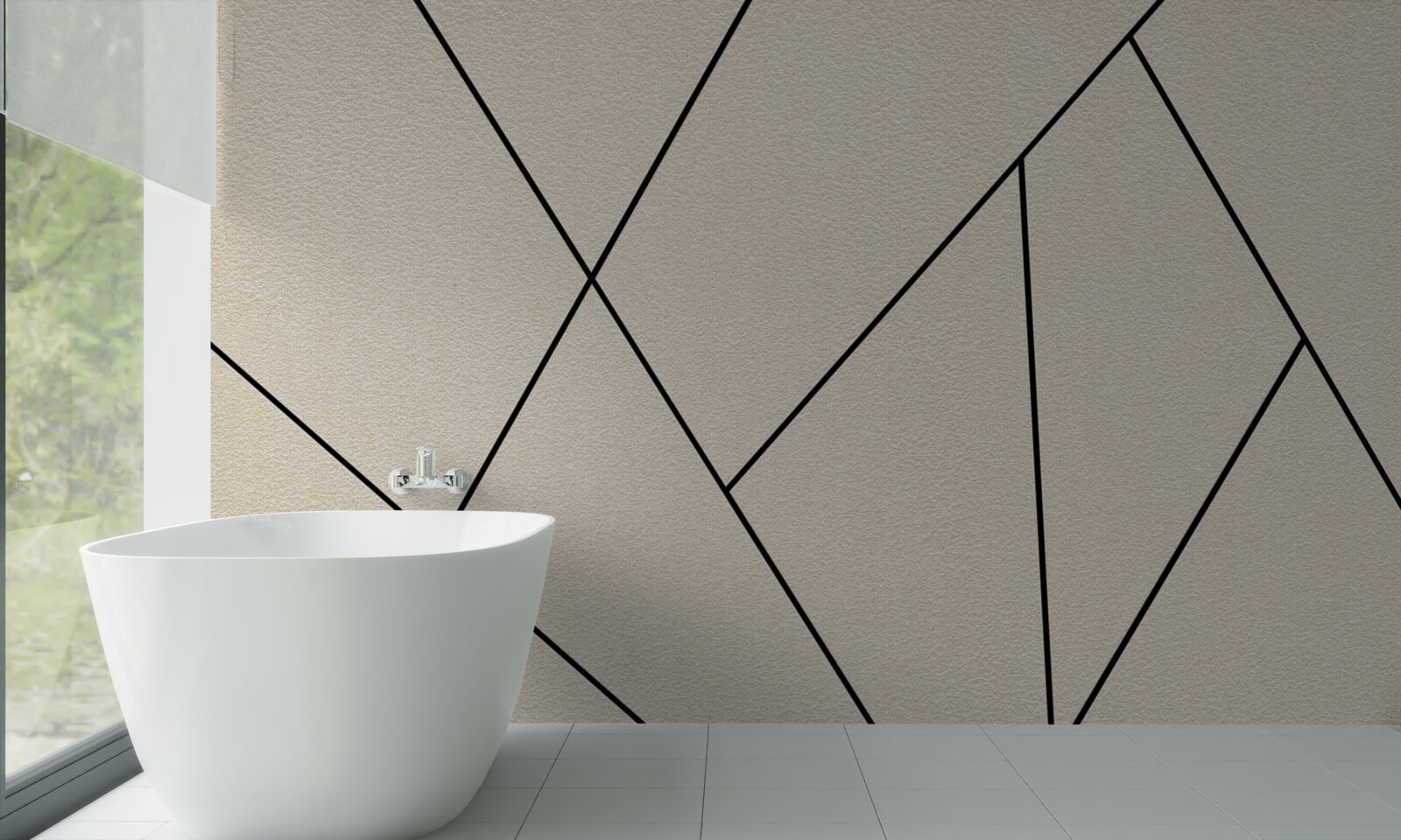 Fotobehang lichte muur met gladde zwarte lijnen