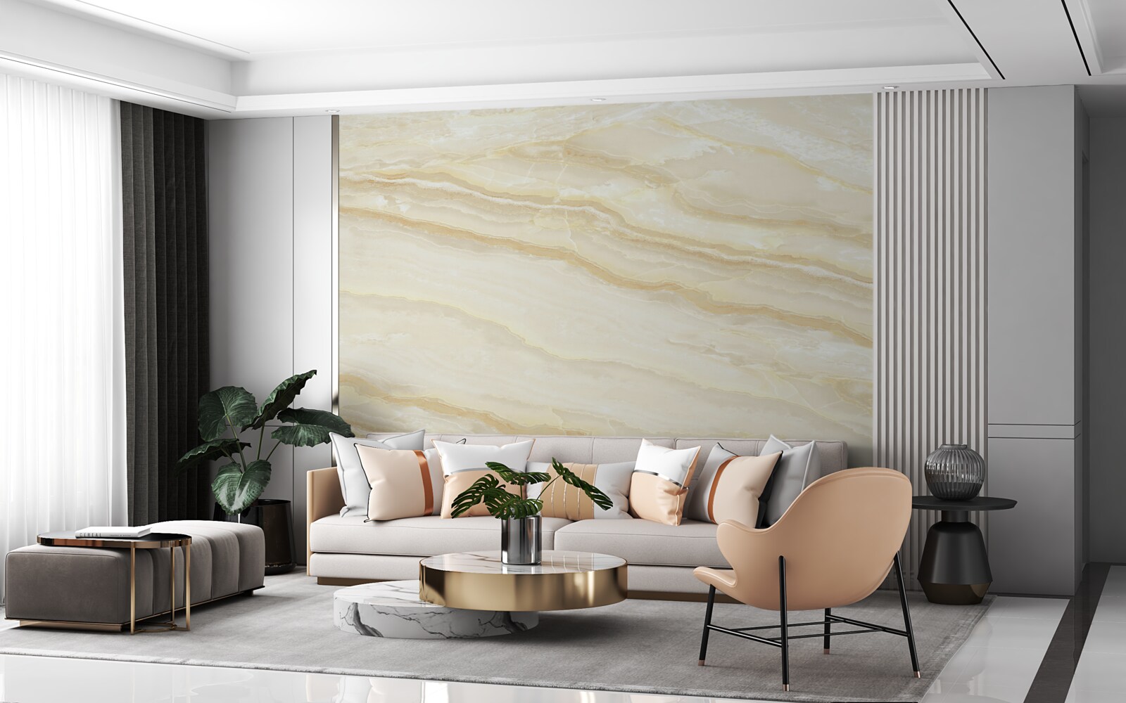 Fotobehang beige porseleinen tegels