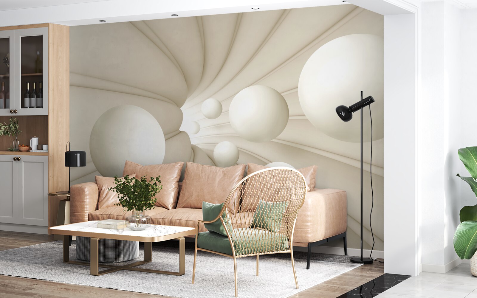 Fotobehang witte ballen van verschillende grootte en vorm