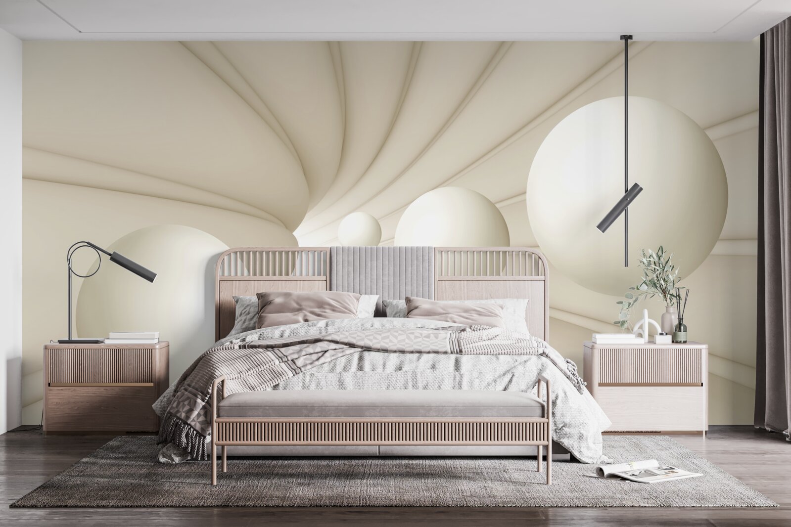 Fotobehang witte ballen van verschillende grootte en vorm