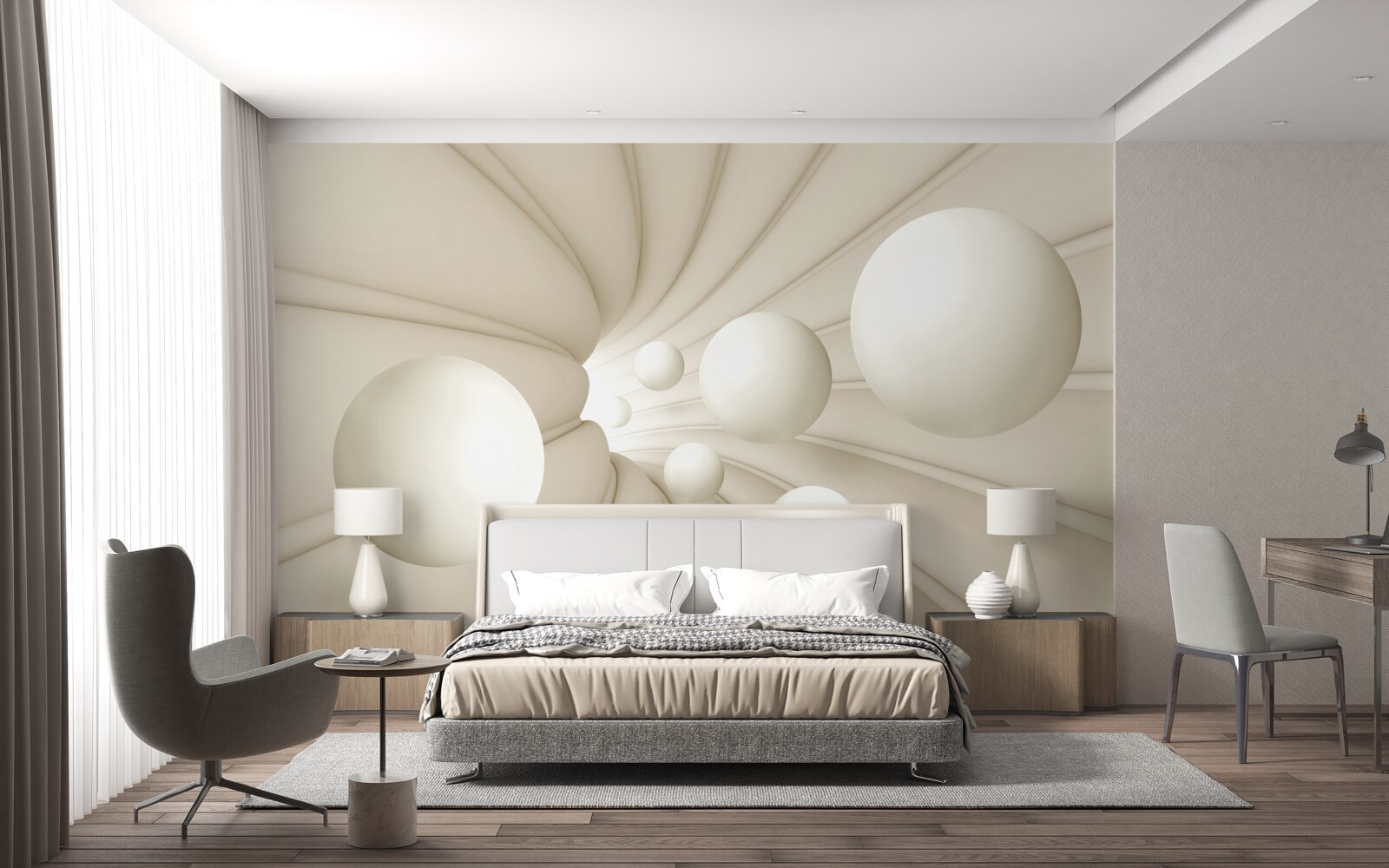 Fotobehang witte ballen van verschillende grootte en vorm