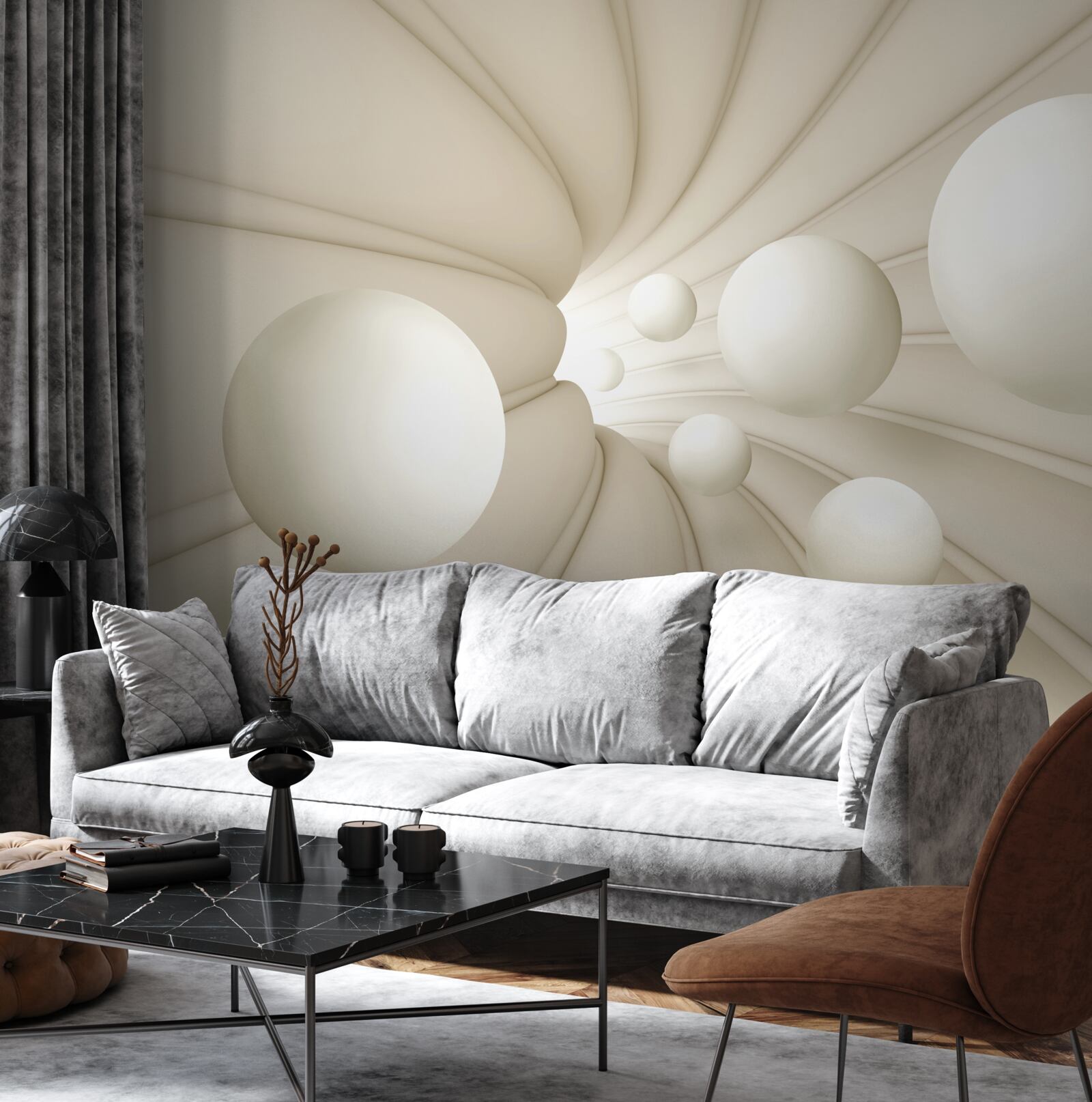 Fotobehang witte ballen van verschillende grootte en vorm