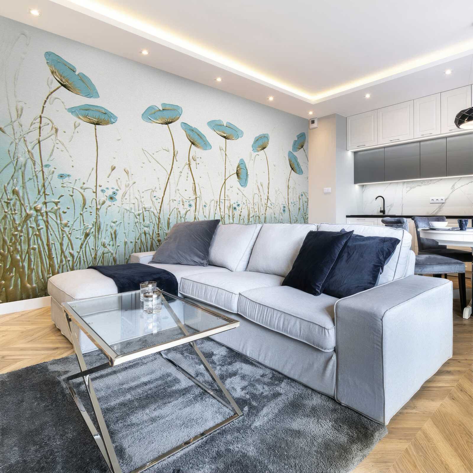 Fotobehang blauwe bloemen op sierlijke stelen