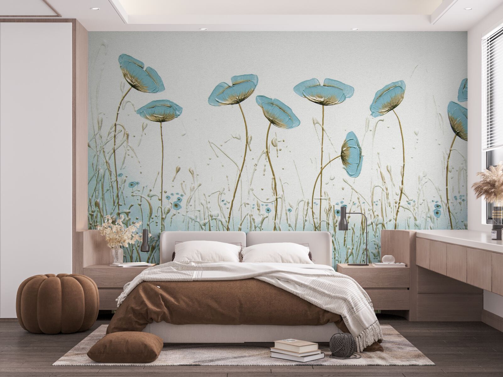 Fotobehang blauwe bloemen op sierlijke stelen