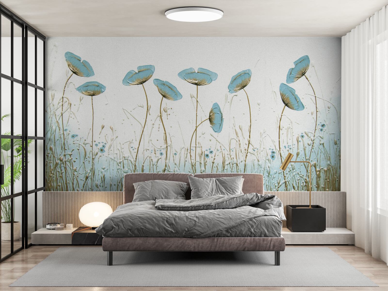 Fotobehang blauwe bloemen op sierlijke stelen