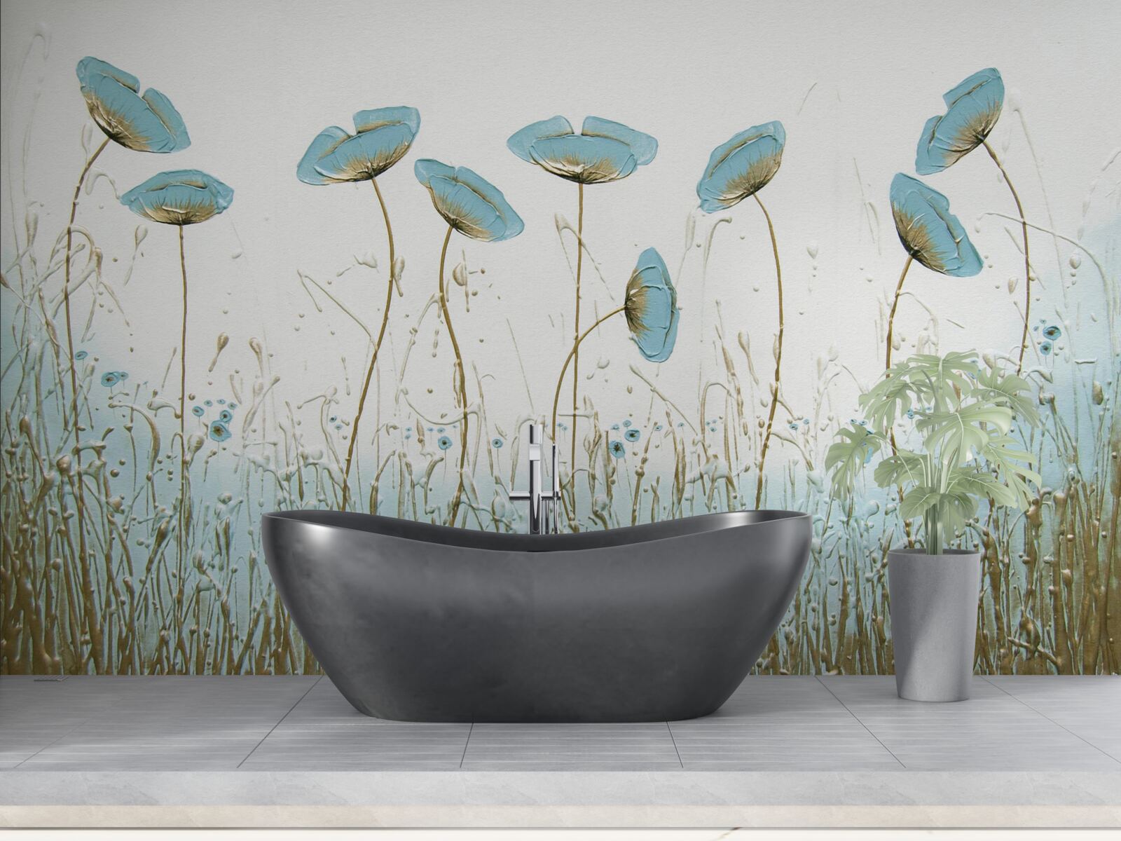 Fotobehang blauwe bloemen op sierlijke stelen