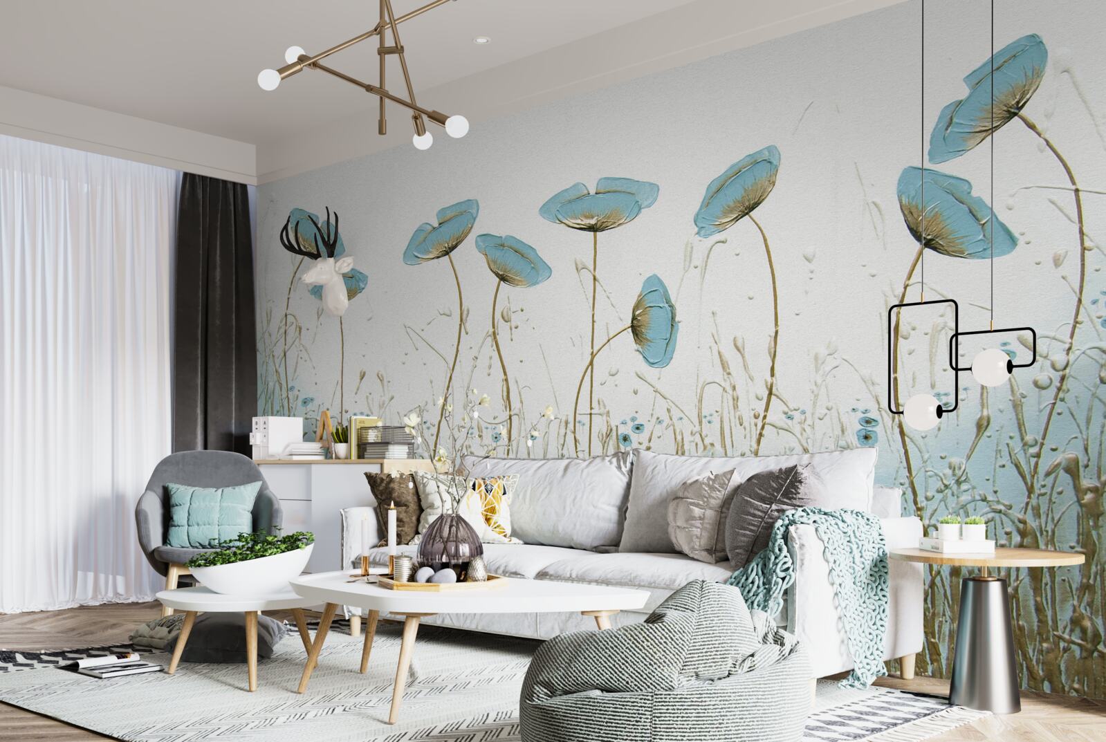 Fotobehang blauwe bloemen op sierlijke stelen