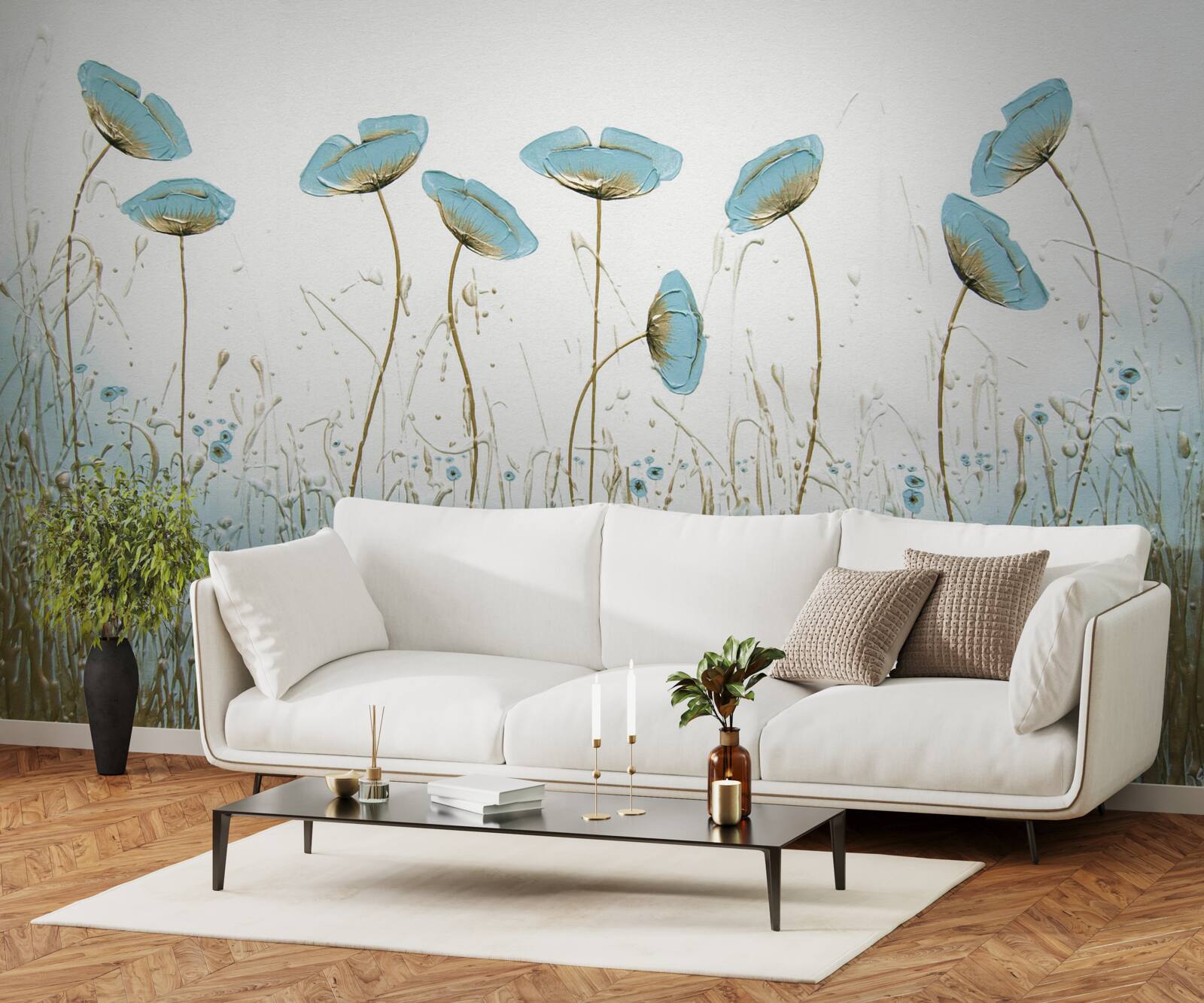 Fotobehang blauwe bloemen op sierlijke stelen